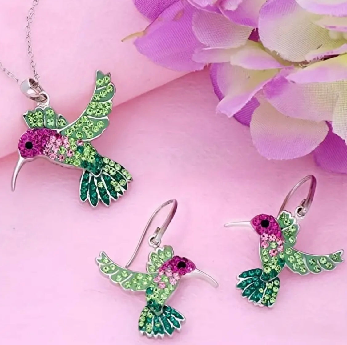 Hummingbird Necklace & Earrings Set